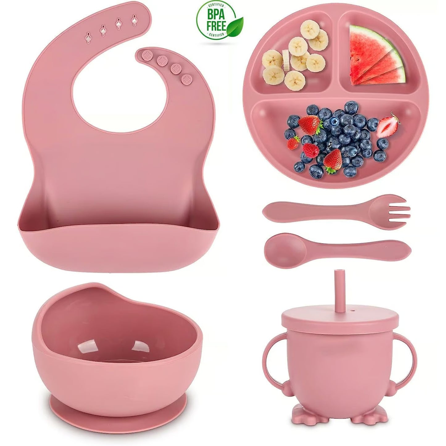 Set vajilla de silicona para bebe rosa